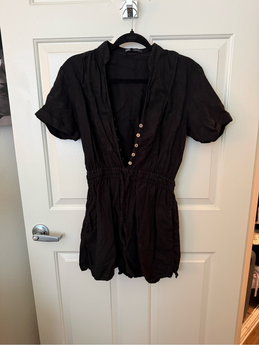 Zara Black Button-Front Short Sleeve Romper